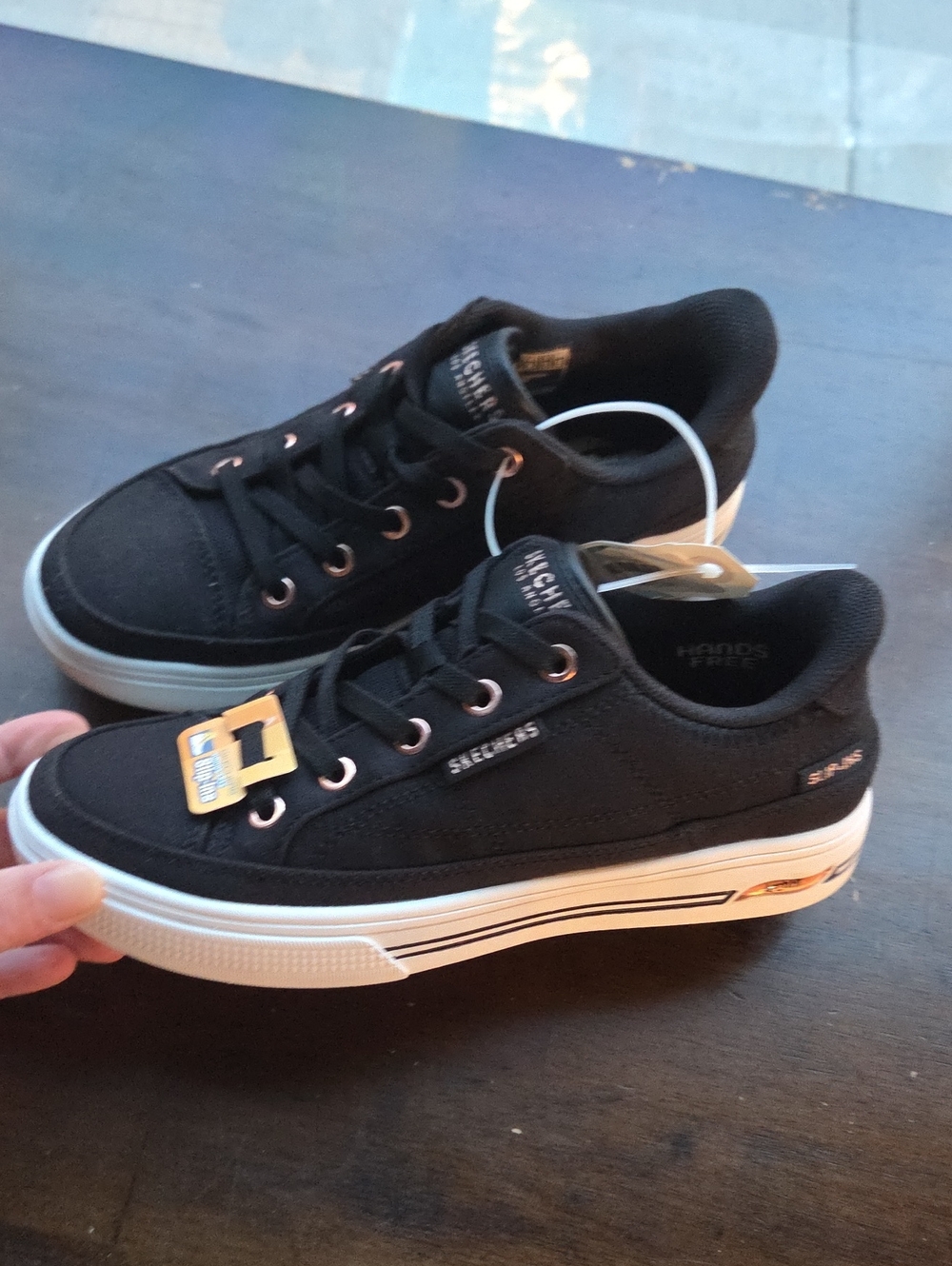 Skechers Size 6 Women's Black Canvas Low-Top Sneakers White Sole Slip-In NEW